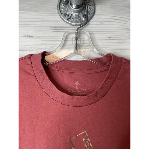 Adidas Shirt Womens Large Red Gold Graphic Logo Crewneck Casual Athletic Tee - Picture 2 of 9